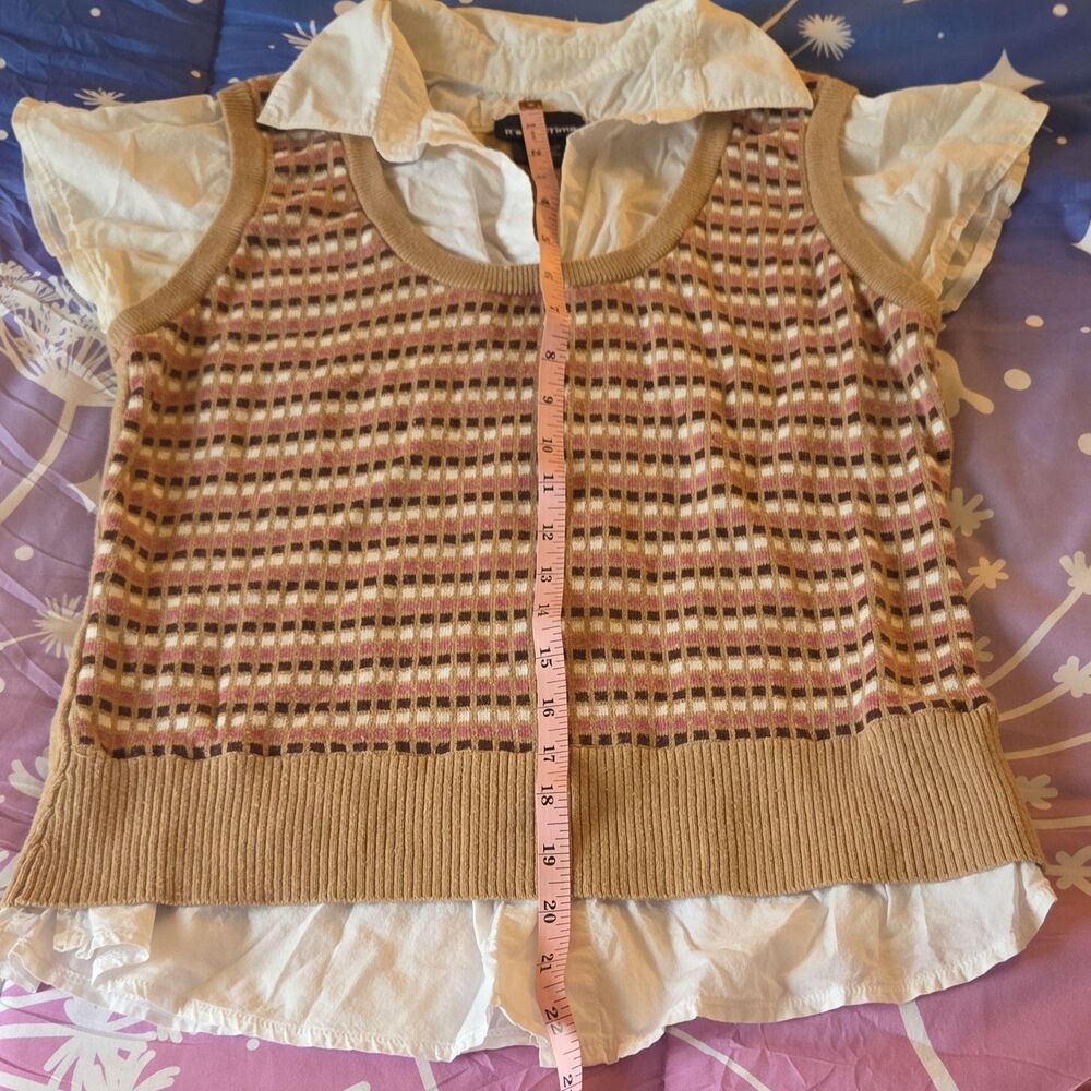 Beige Knit Sleeveless Pullover Sweater Vest Layered Shirt y2k 2000s Womens L